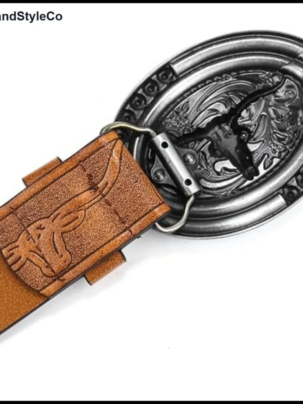 PU Leather Western Cowboy Belt Turquoise Oval Buckle Embossed